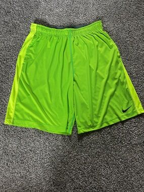 Nike Men's Bright Green Athletic Shorts with Black Swoosh